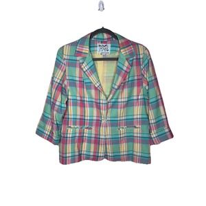 David Brooks Women's Multicolor  Plaid Blazer Jacket Lightweight Casual Size 14